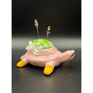 Ceramic Pink Turtle Mini Planter is now a Pin Cushion - Upcycled